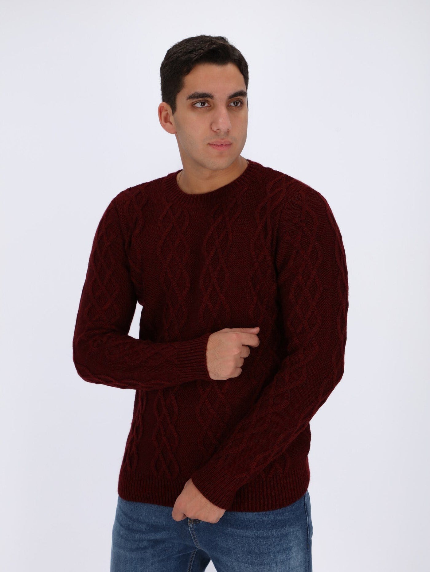 OR Knitwear L / RED Knitted Sweater with Braided Texture