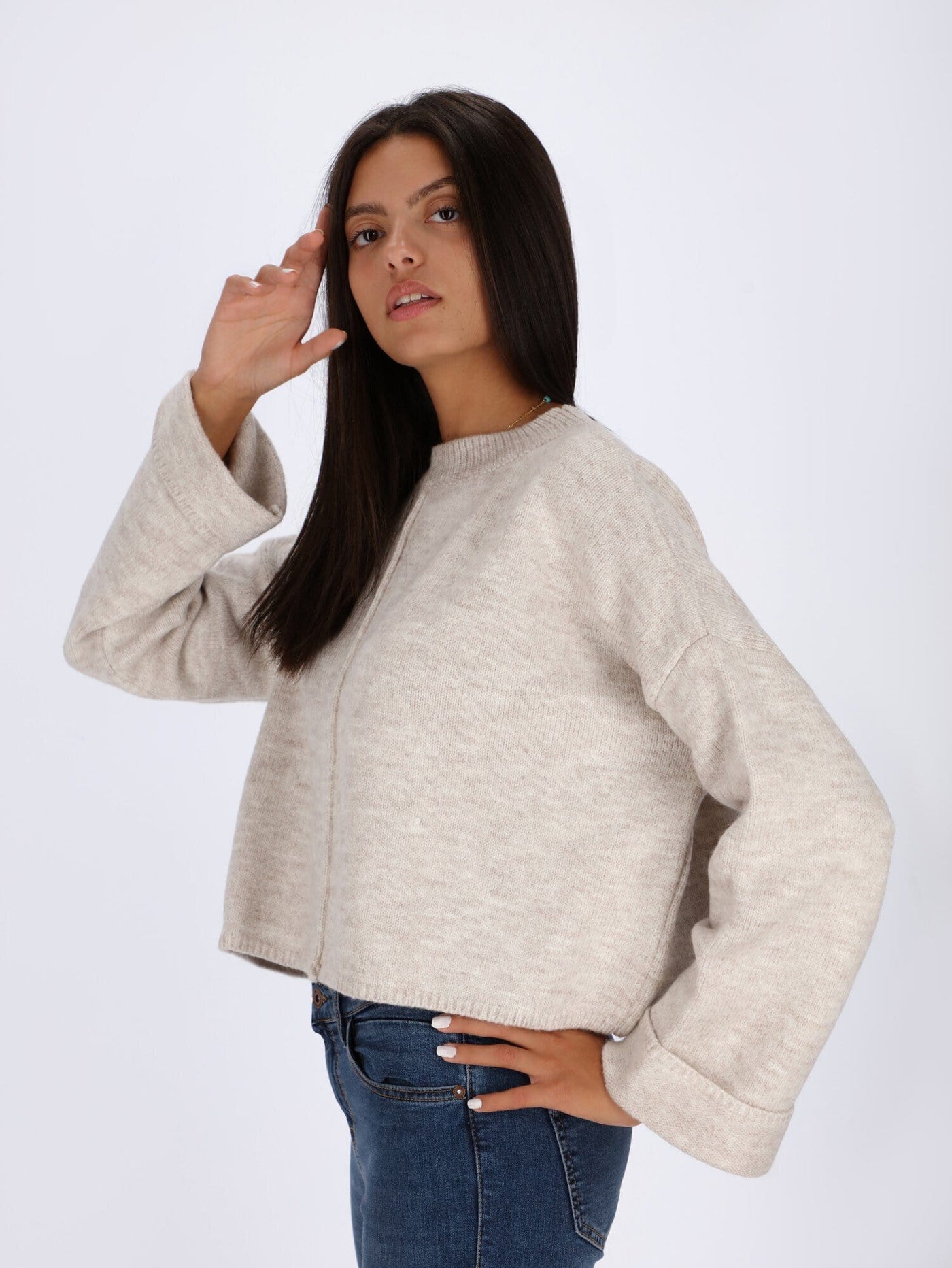 OR Knitwear Beige Chine / L/XL Cropped Plain Knit Pullover