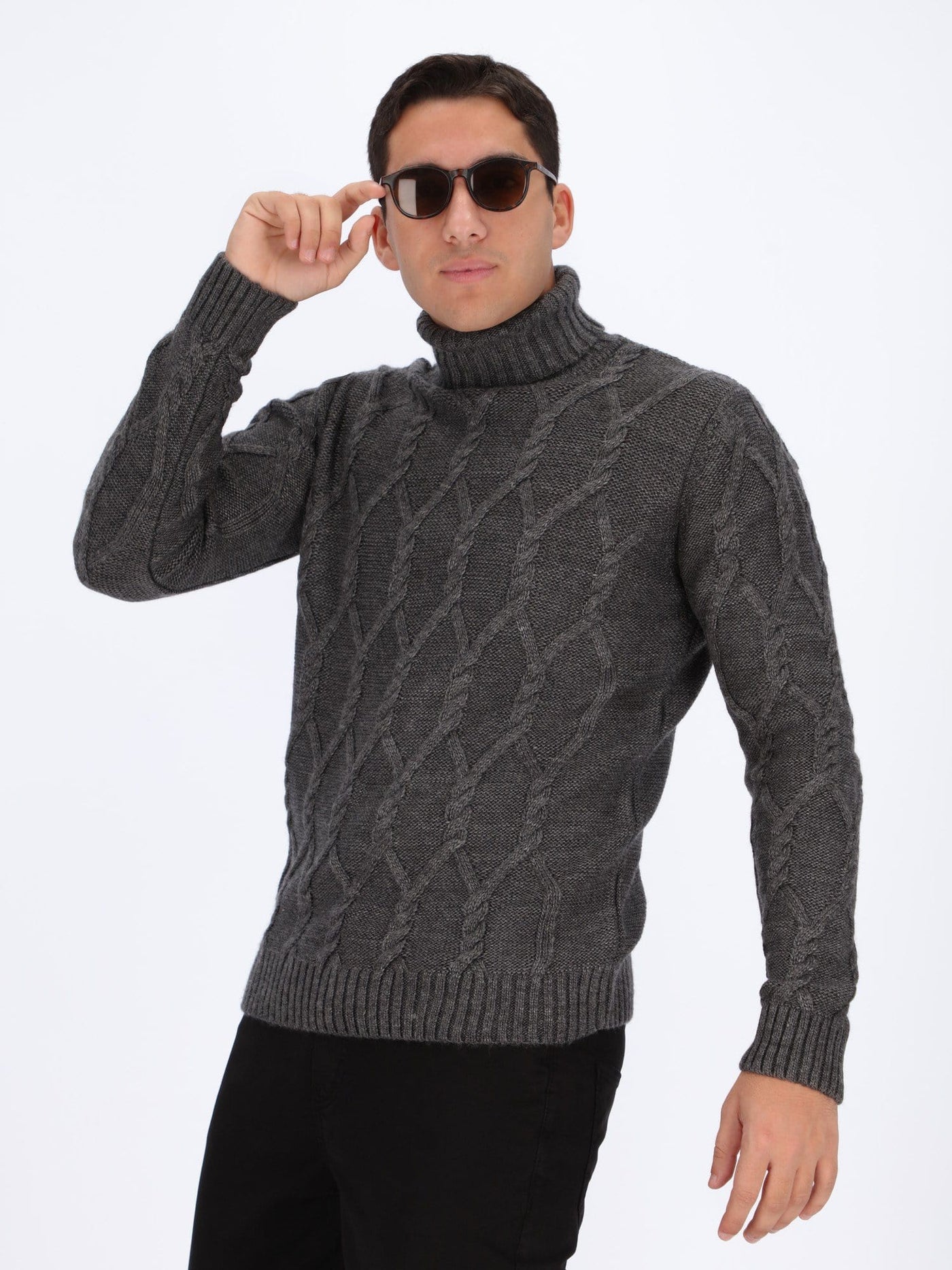 OR Knitwear XL / H.MED.GREY Knitted Sweater with High Cole