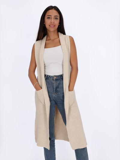 OR Jackets & Cardigans Beige Chine / L/XL Long Length Slit Sides Opened Cardigan