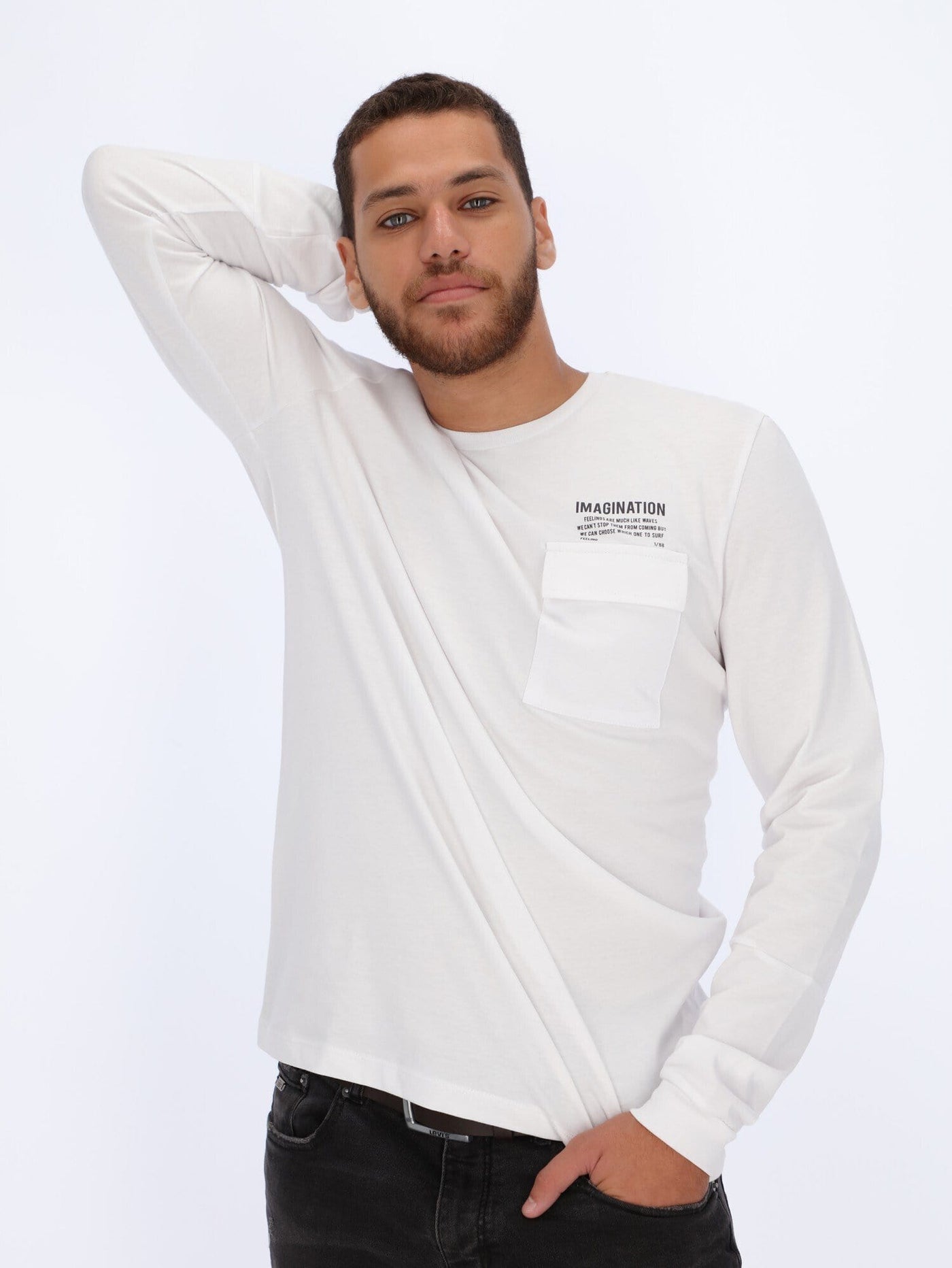 OR knitwear WHITE / L Long Sleeve T-shirt with Folded Chest Pocket