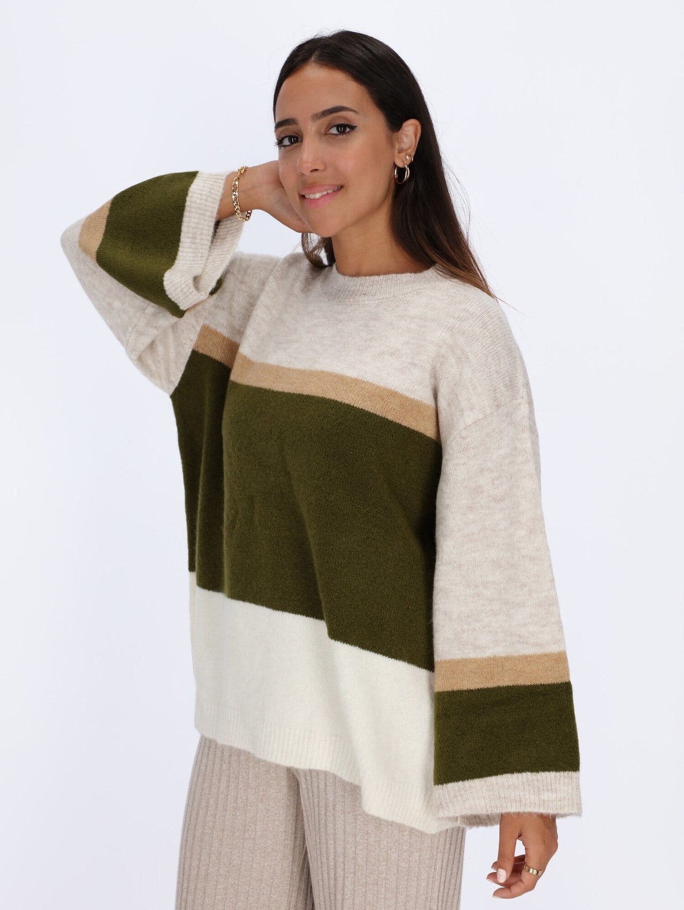 OR Knitwear Max / One Size Dropped Shoulder Color-Block Pullover