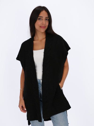 OR Jackets & Cardigans Black / L/XL Cap Sleeve Front Opened Knitted Cardigan