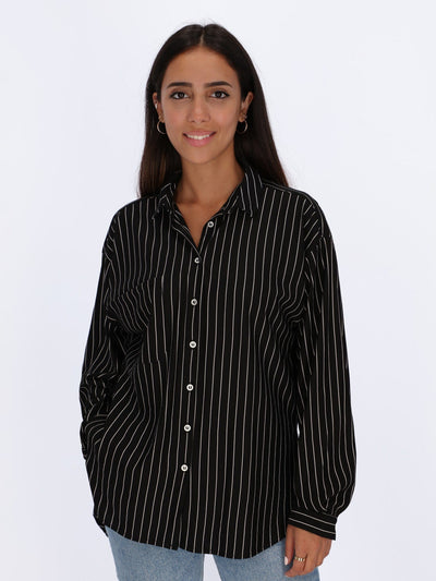 OR Tops & Blouses Thin Vertical Stripes Long Sleeve Shirt