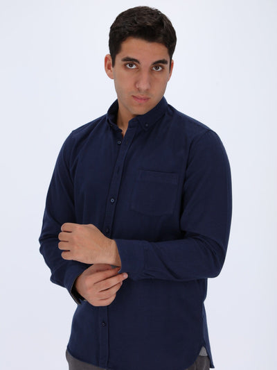 Daniel Hechter Shirts NAVY / 3XL Tweed Long Sleeve Shirt