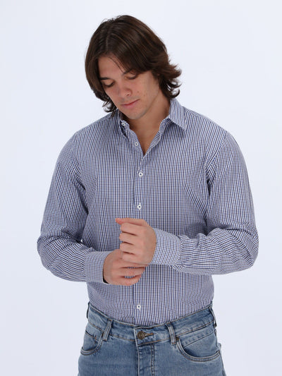 Daniel Hechter Shirts NAVY / 3XL Plaids Shirt with Long Sleeves