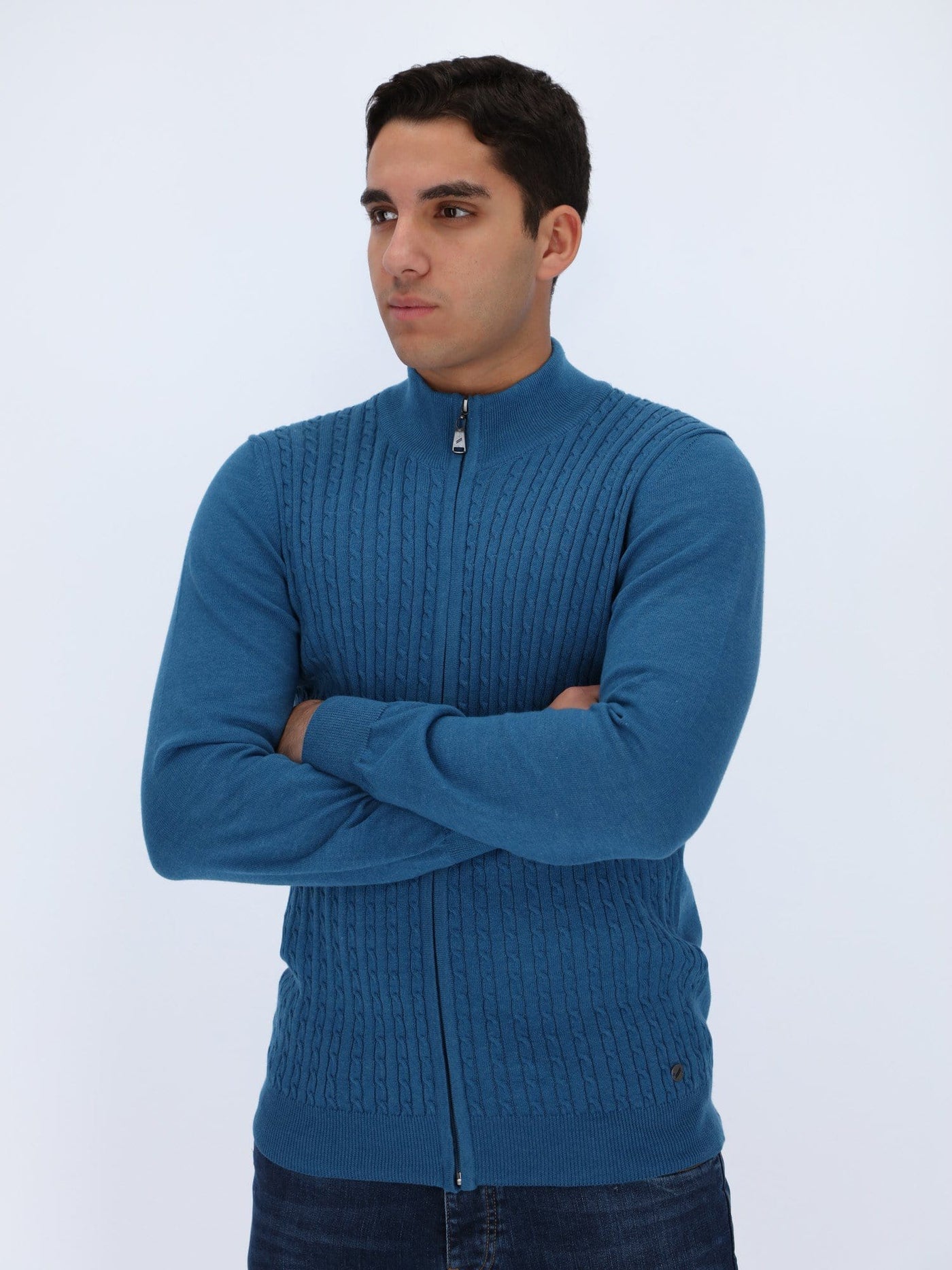 Daniel Hechter Knitwear BLUE MARINE / M Braided Cables Cardigan with Zipper