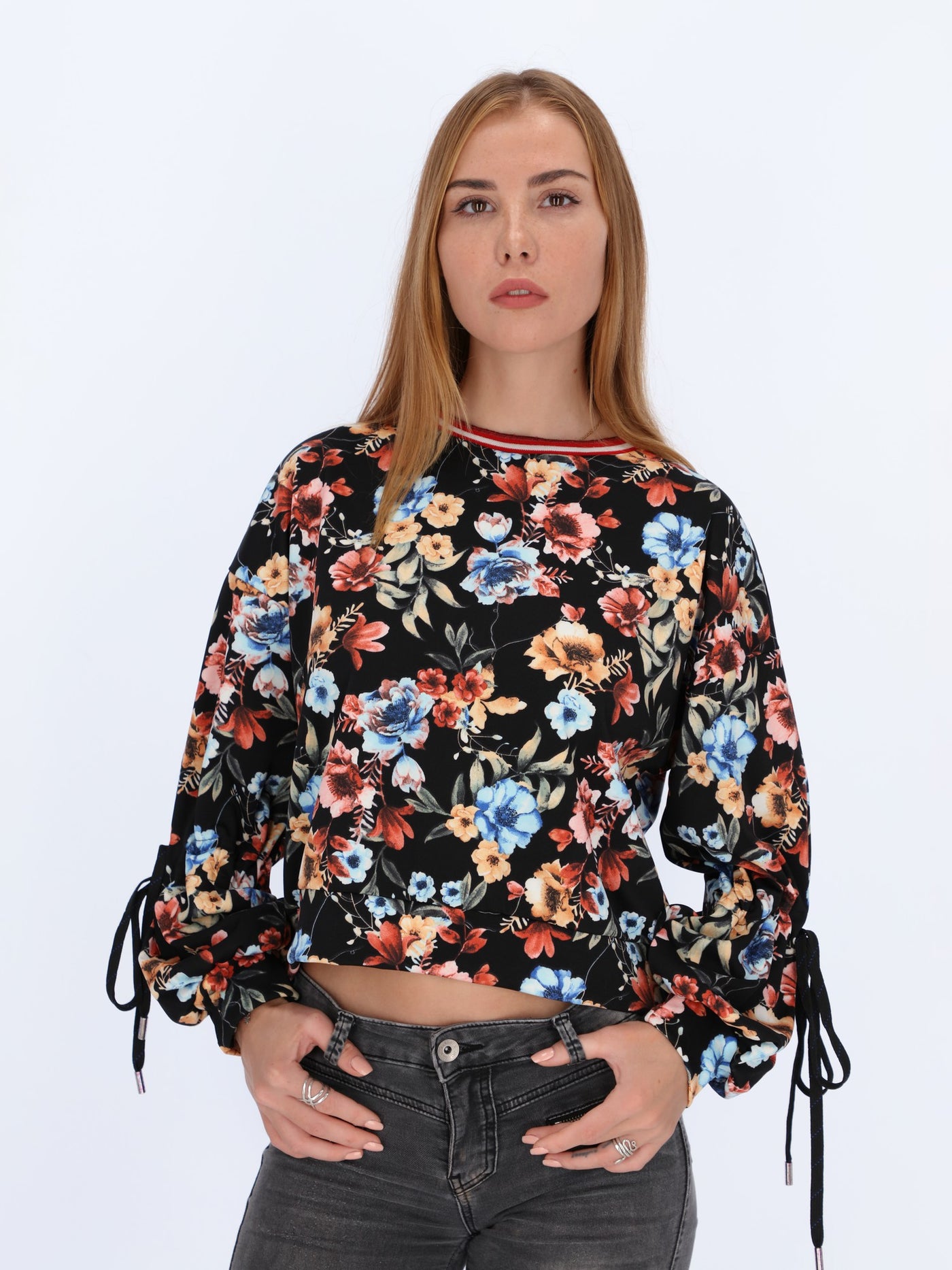 Floral Top with Gathered Sleeves
