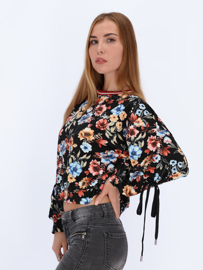 Floral Top with Gathered Sleeves