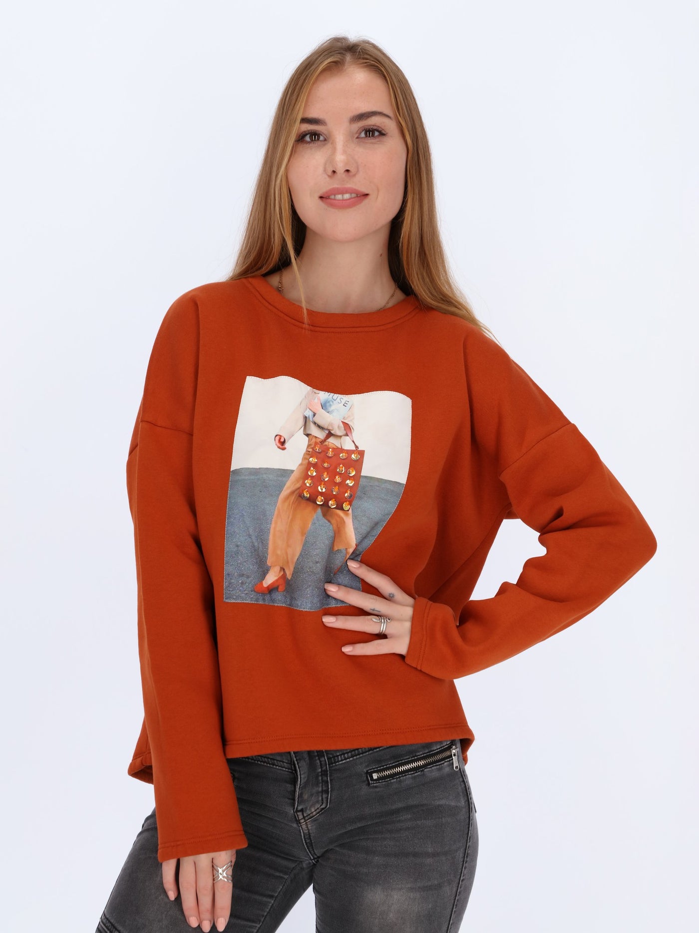 Sweatshirt with Front Print and Embelishments