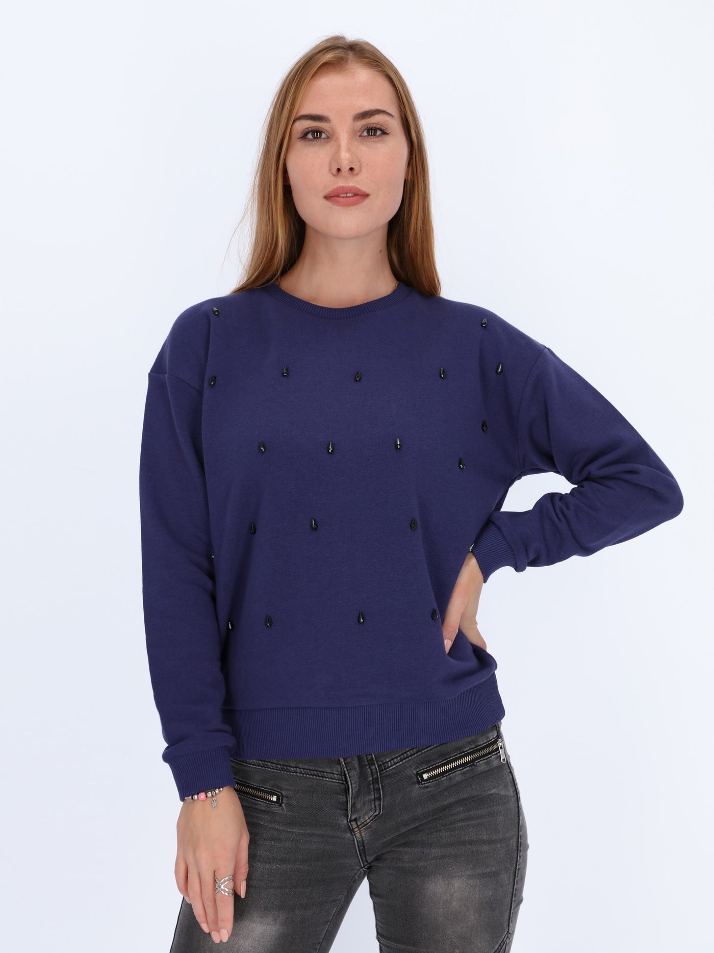 Pullover with All-over Dangling Gemstones