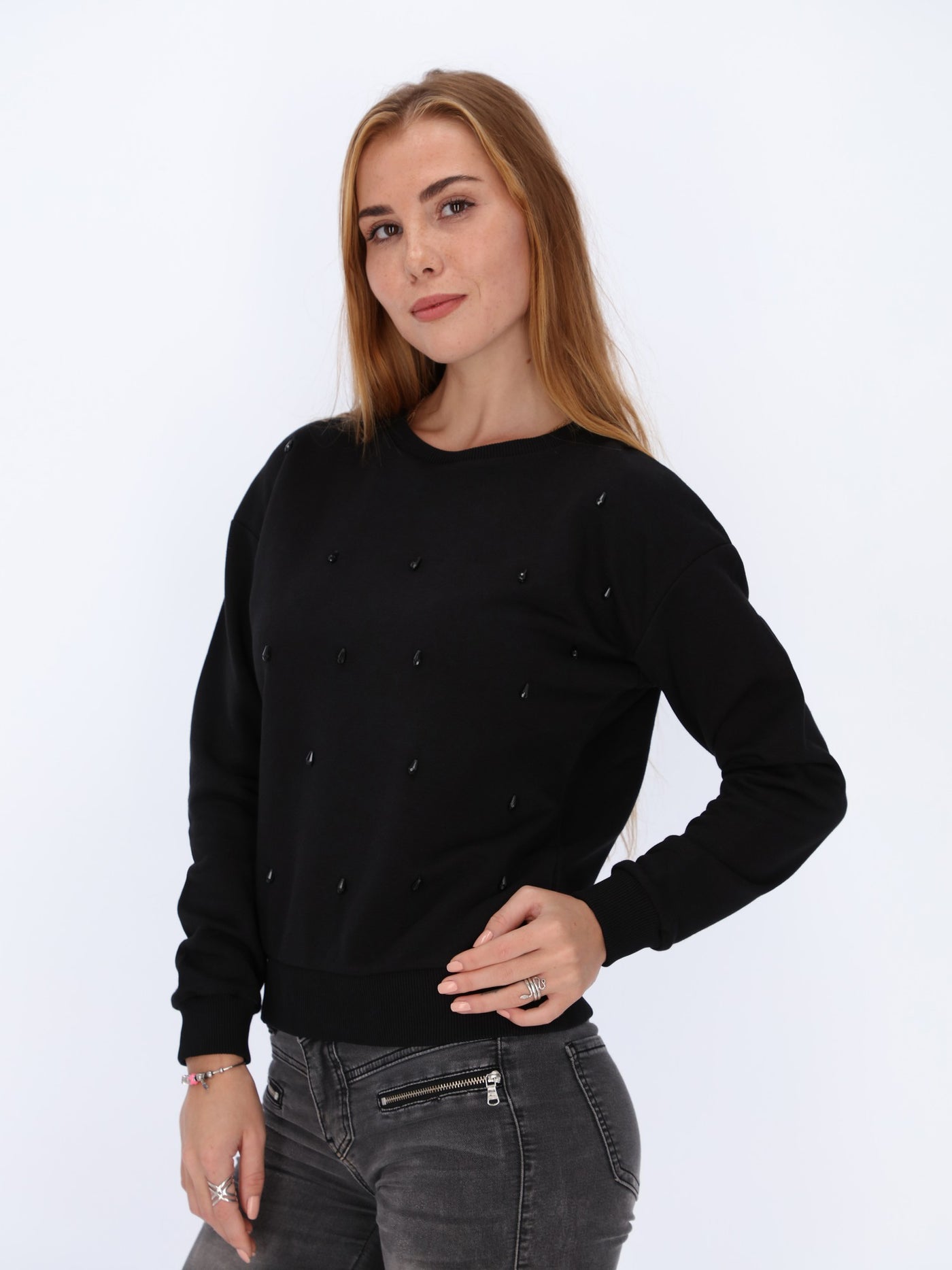 Pullover with All-over Dangling Gemstones