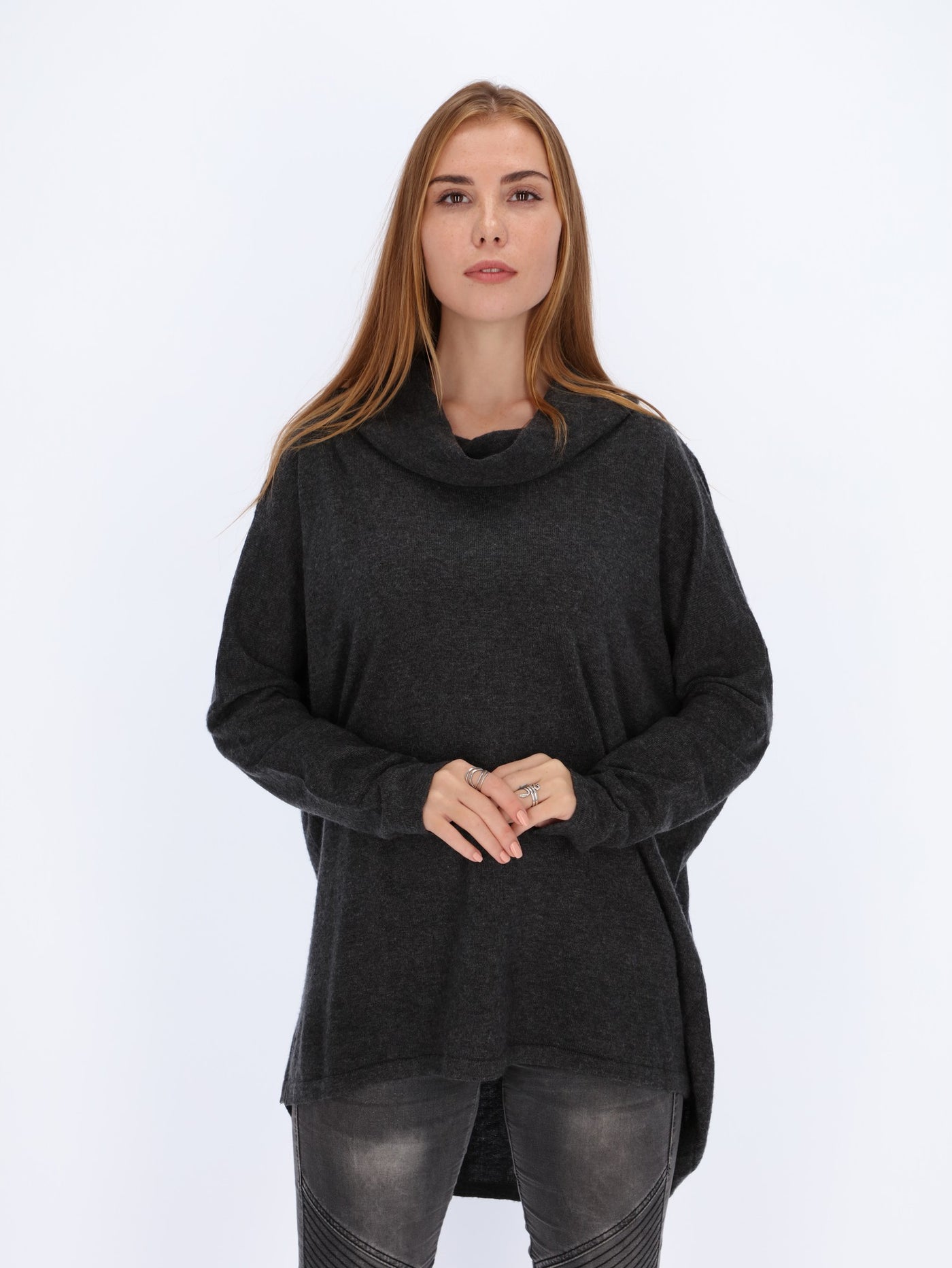Asymmetric Loose Fit Sweater with Turtleneck