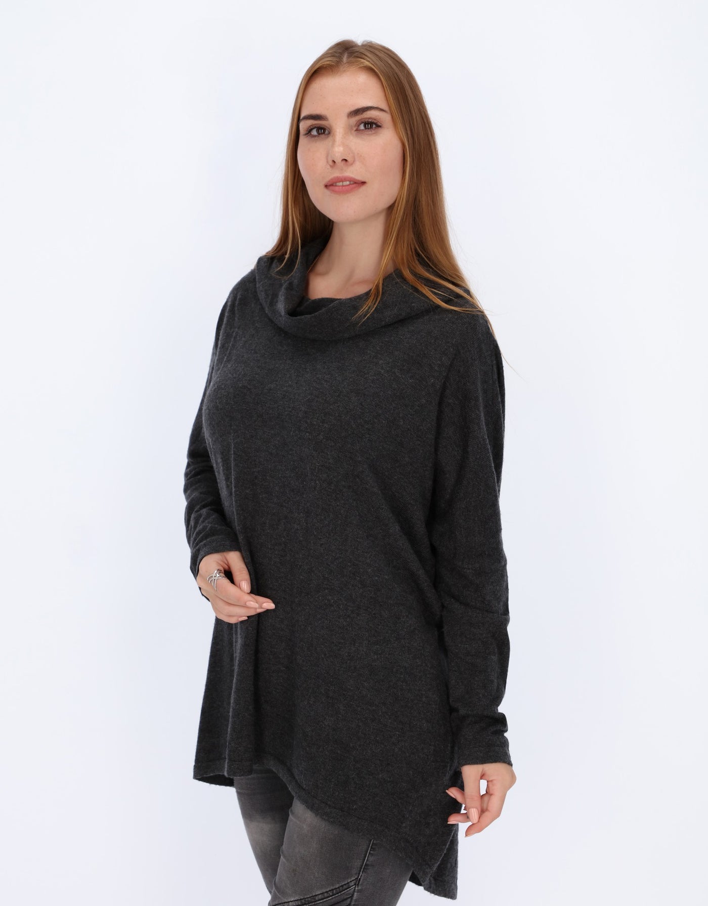 Asymmetric Loose Fit Sweater with Turtleneck