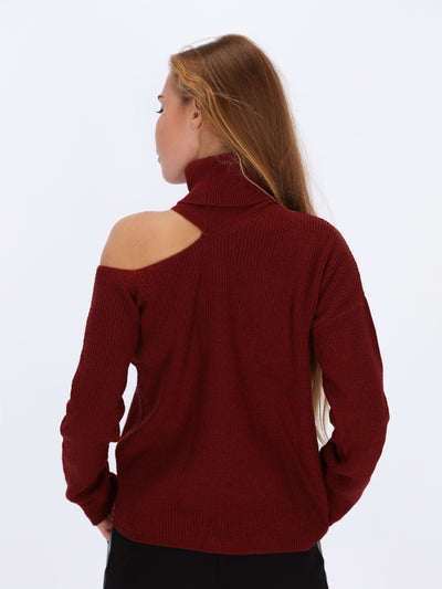 Cutout Dropped Shoulder Knitted Pullover
