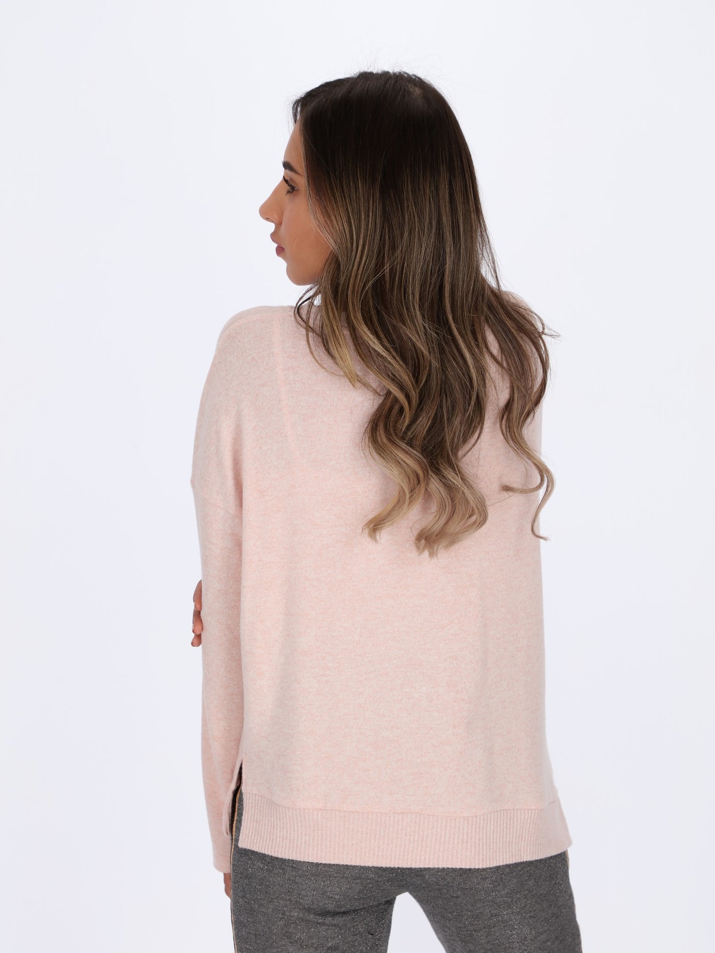 Embroidered Sweater with Dipped Hem