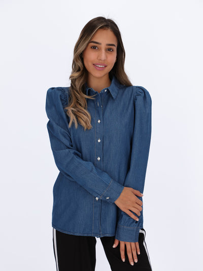 Denim Shirt with Puff Sleeves