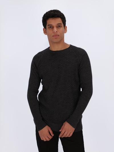 Small Cable Textured Raglan Sleeve Pullover