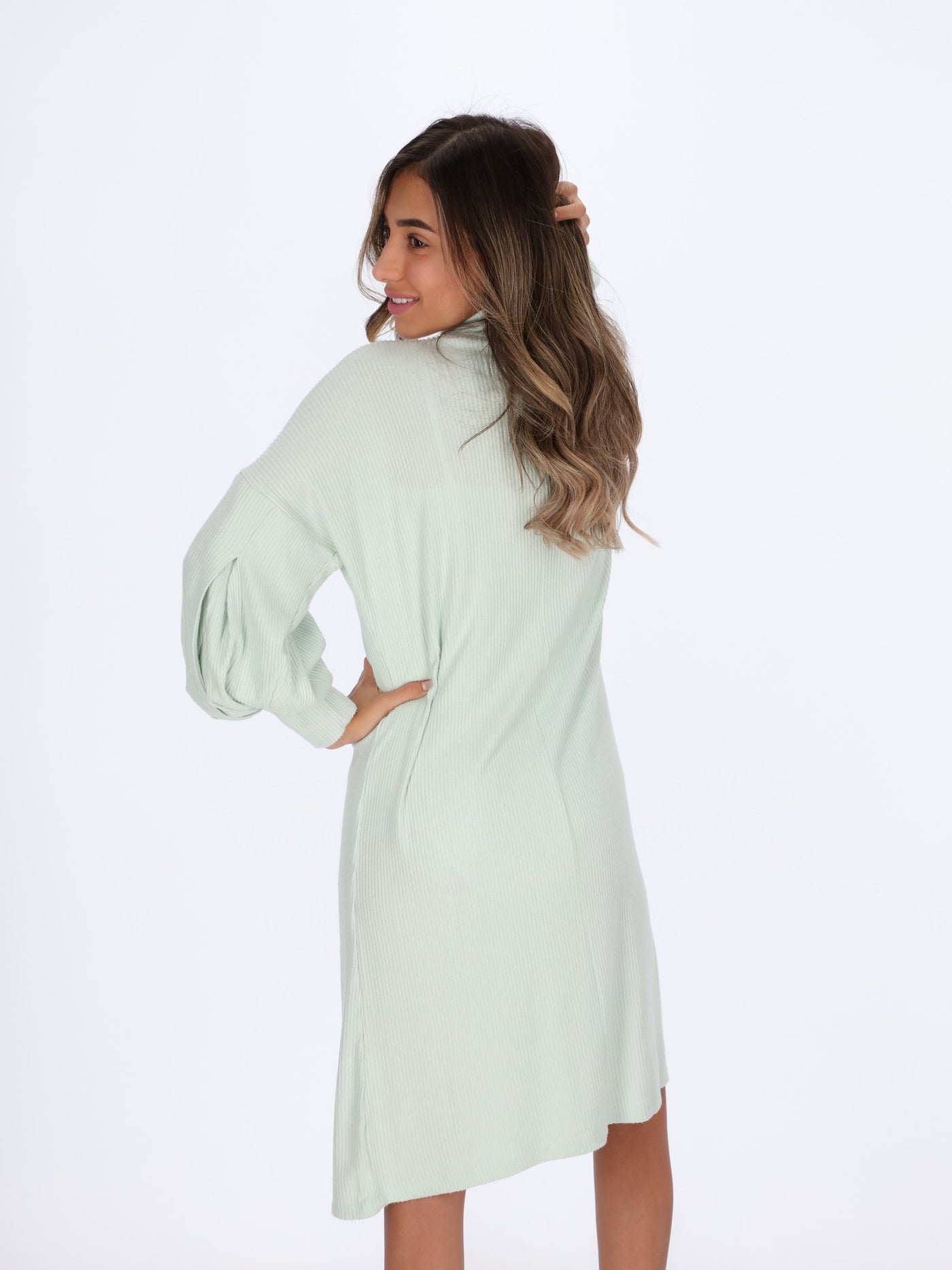 Mid-Length Dress with Puff Sleeves