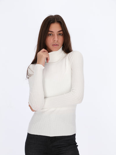 Ribbed Pullover with High Neck