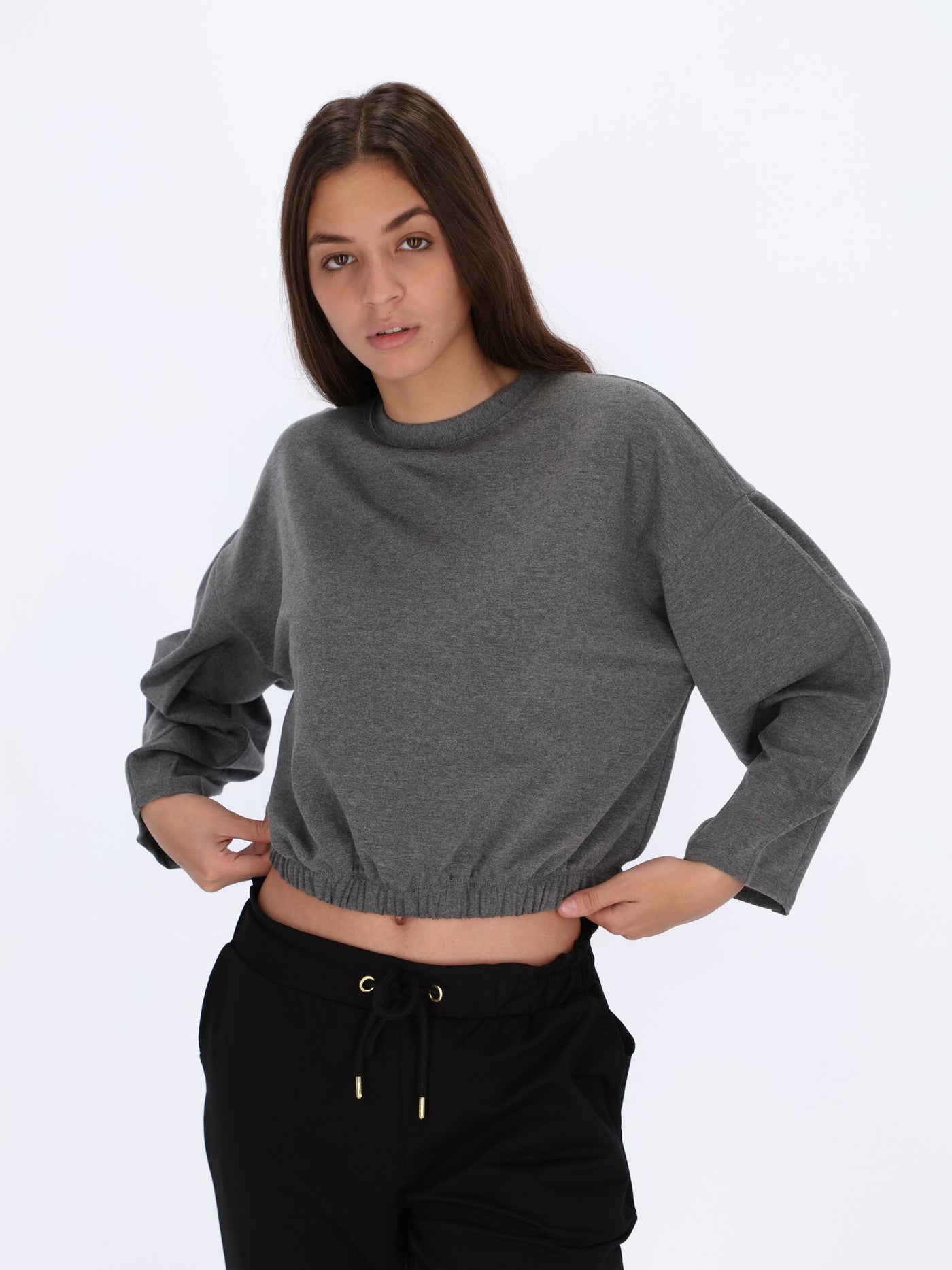 Cropped Elasticated Cuff Hem Sweatshirt