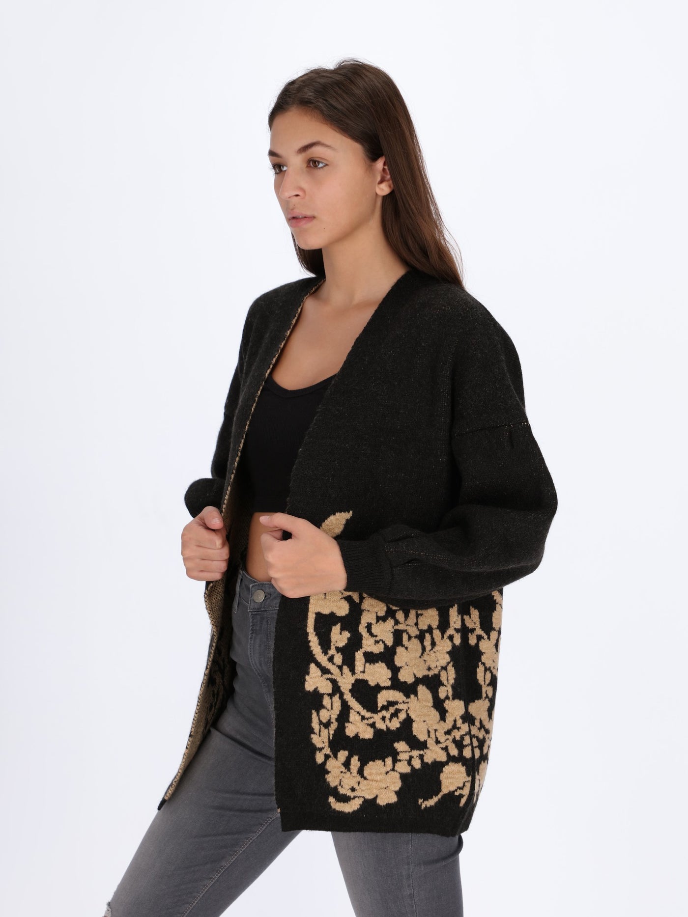 Floral Knitted Opened Cardigan