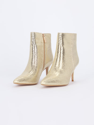 Glossy Lizard-Effect Ankle Boots with Stiletto Heels