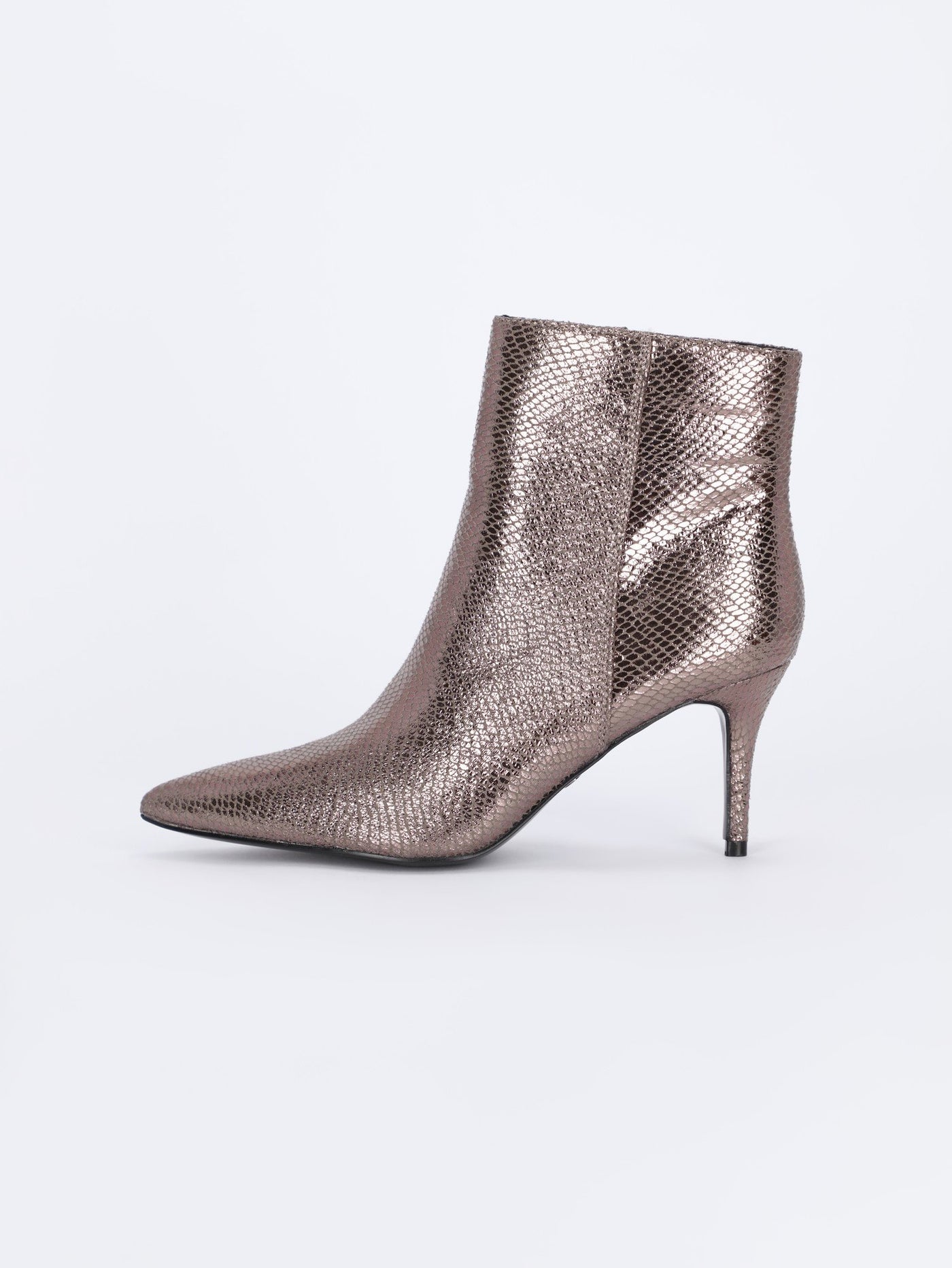 Glossy Lizard-Effect Ankle Boots with Stiletto Heels