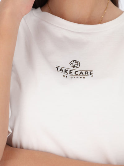 Take Care Of Green Front Print T-shirt