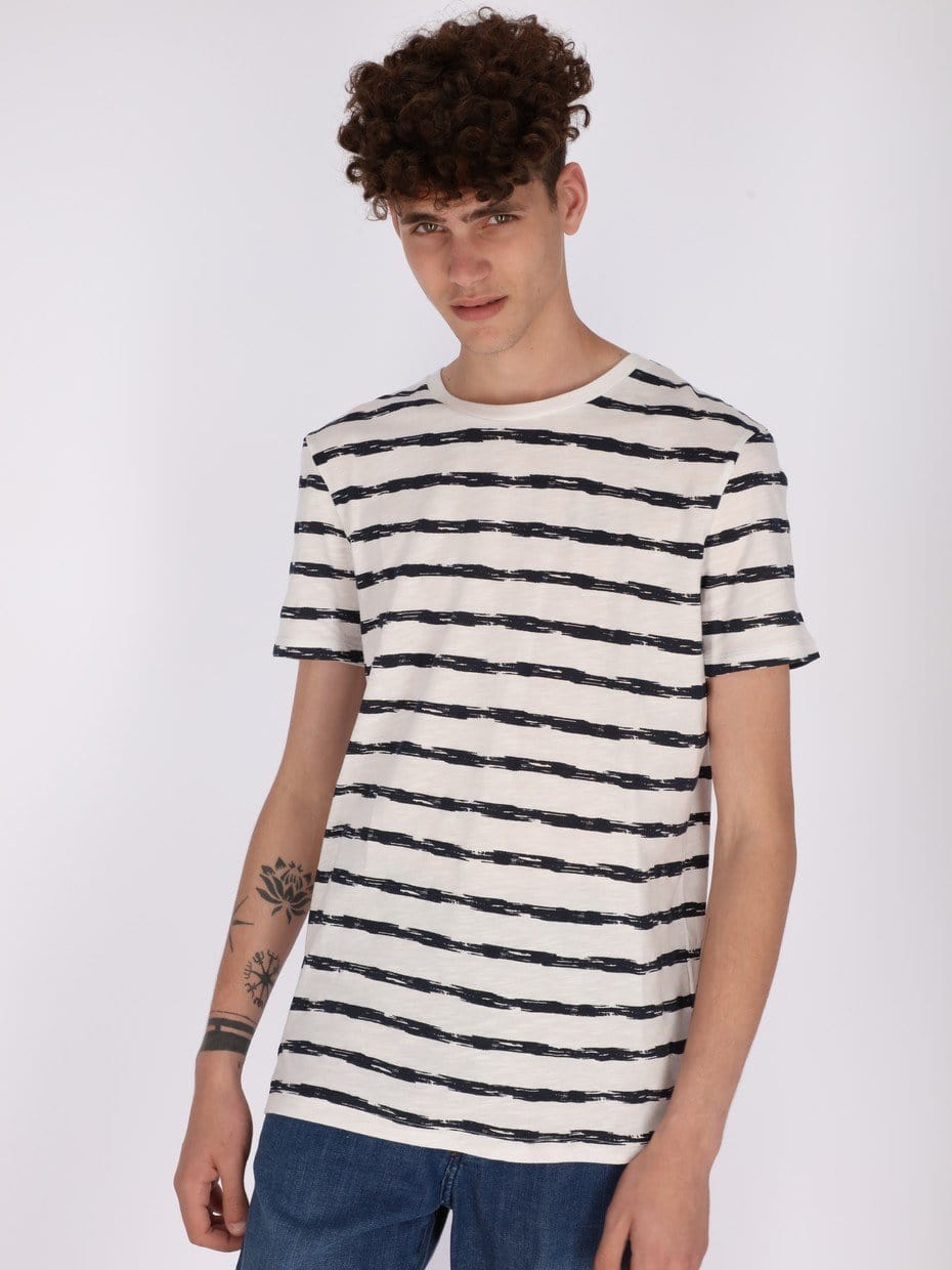 OR T-Shirts White / S Inky Wide Striped T-Shirt