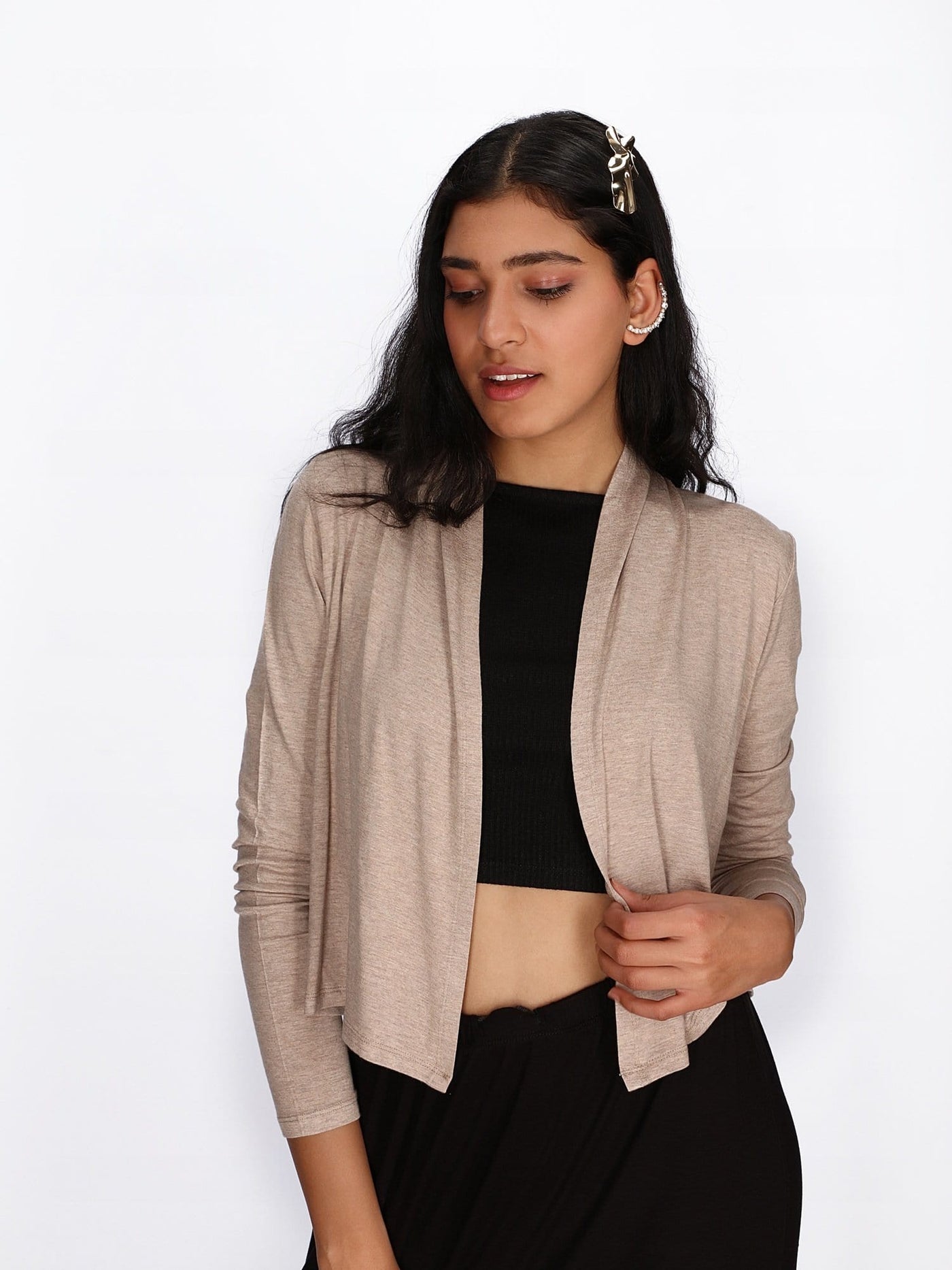 OR Jackets & Cardigans Beige / S Basic Open Jumper With Long Sleeve