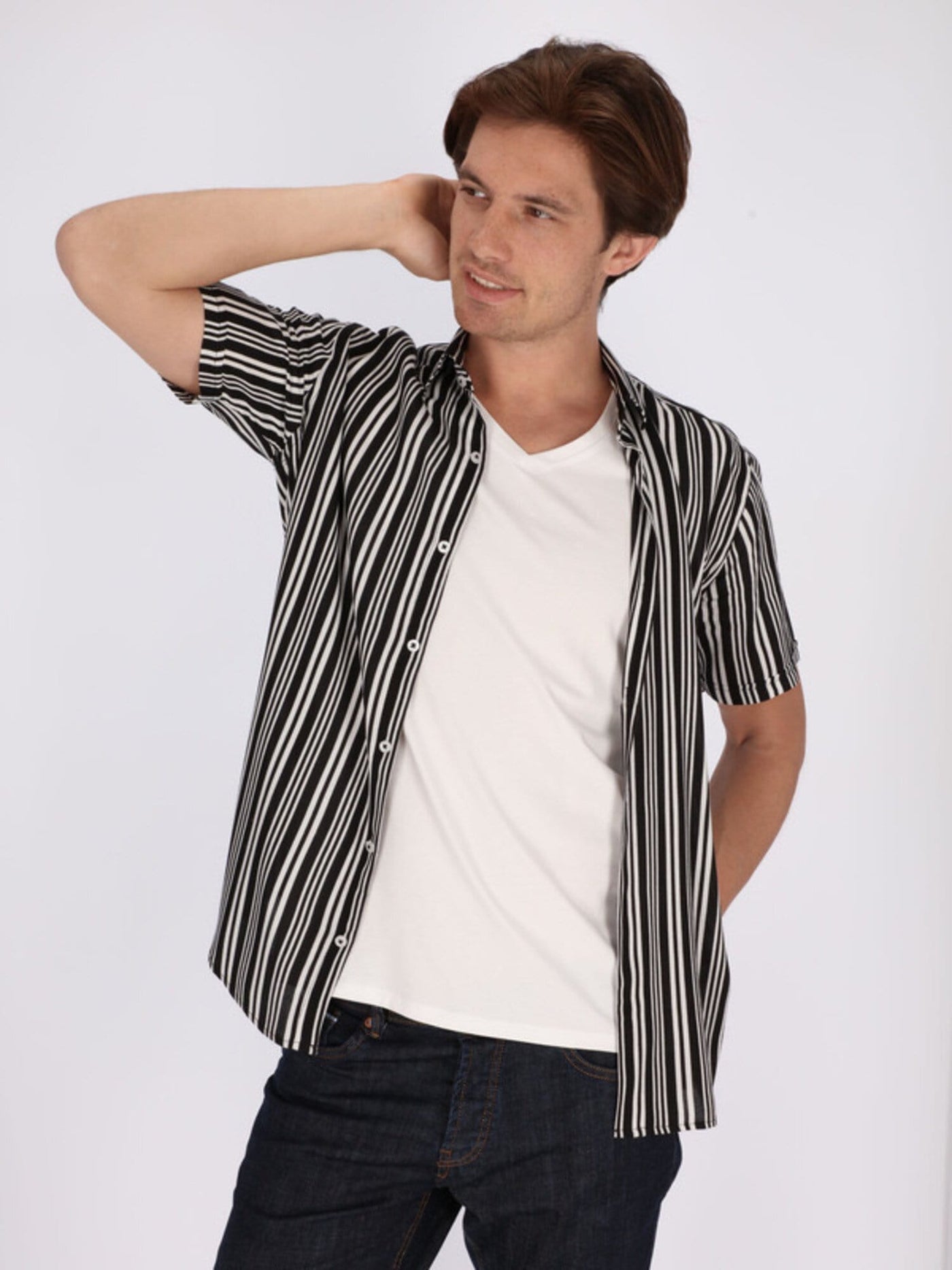 OR Shirts Vertical Striped Short Sleeve Casual Shirt