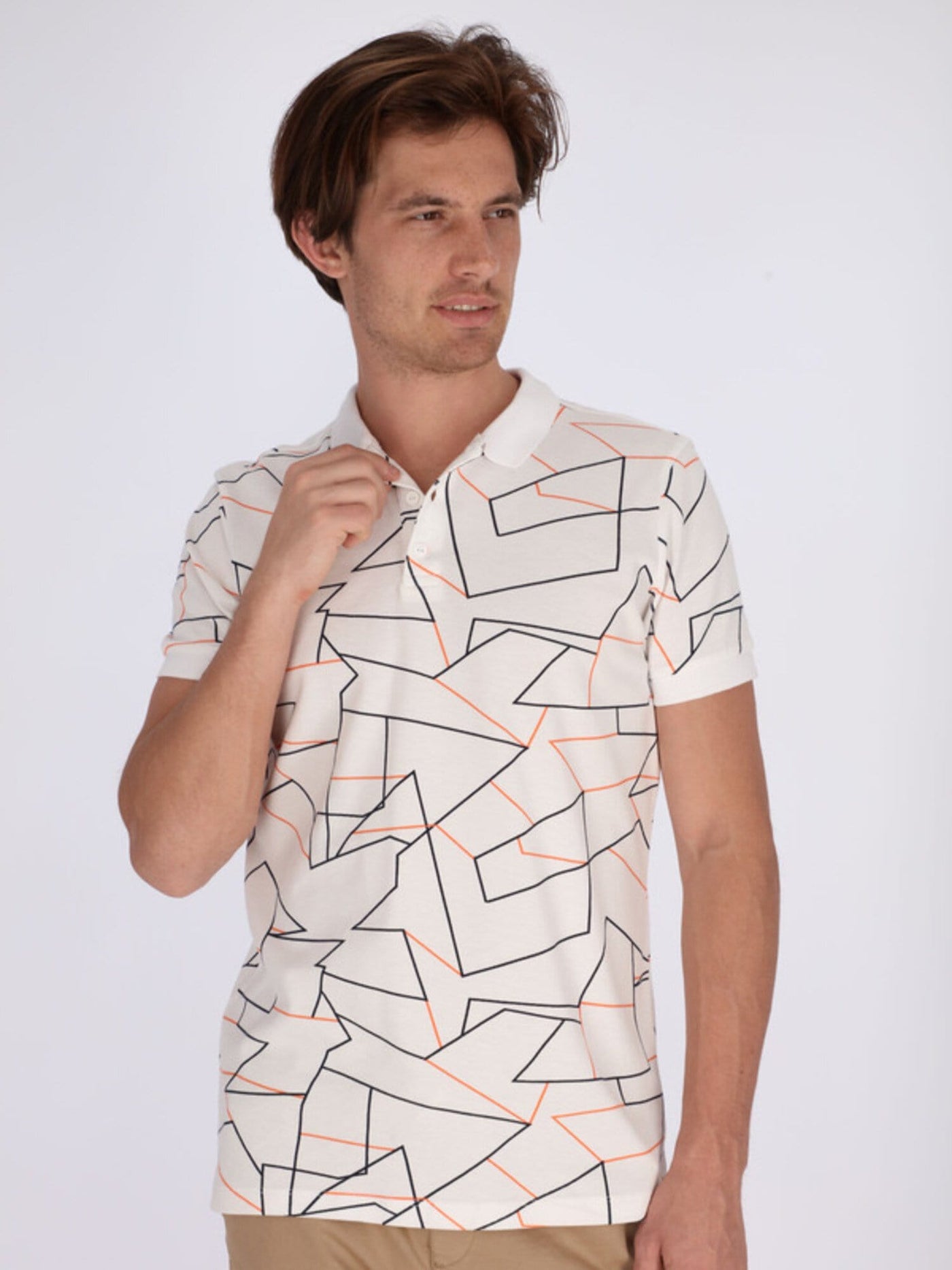 OR Polos White / S Geometric Shapes Polo Shirt