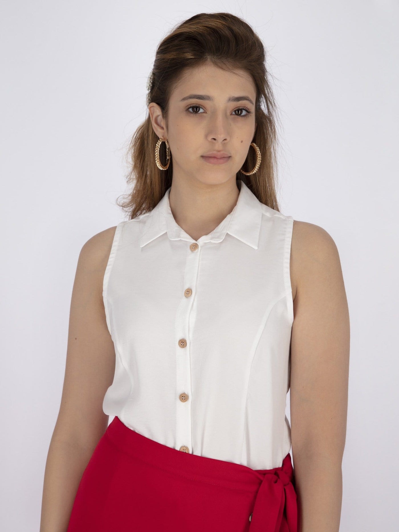 OR Tops & Blouses Basic Sleeveless Shirt with Turn-Down Collar