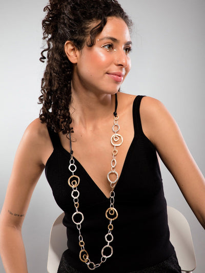 OR Jewellery BLACK / Os Long Round Chains Necklace with Swirls