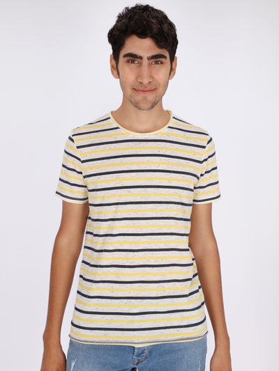 OR T-Shirts Yellow-V13 / M Contrasting Stripes Printed T-shirt