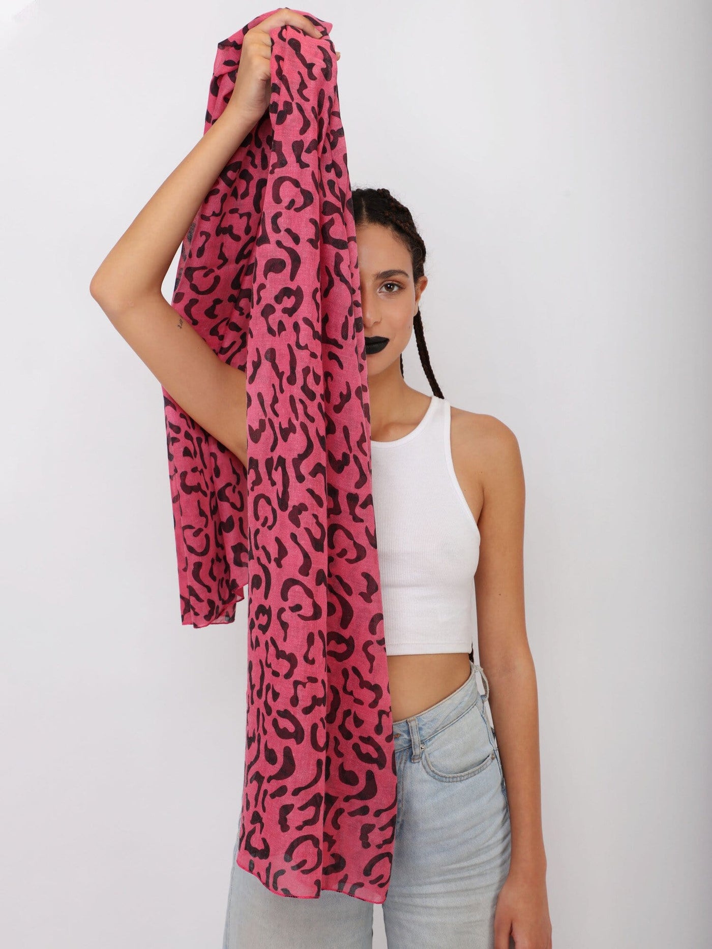 OR Hats & Scarves Pink Lemonande-V54 / Os Rectangular Scarf with Leopard Print