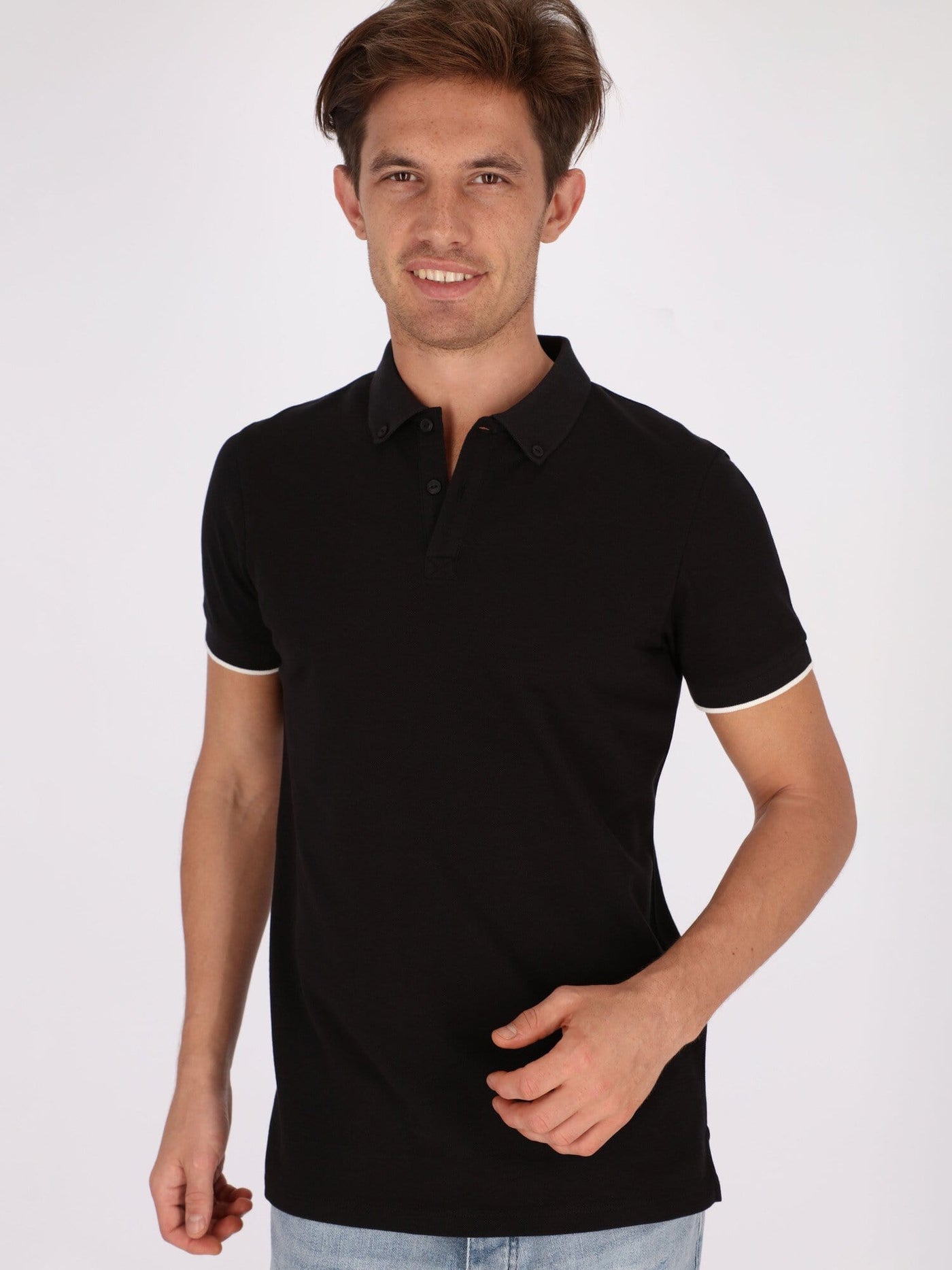 OR Polos Black / S Turned-Down Collar Button-Up Short Sleeve Polo Shirt
