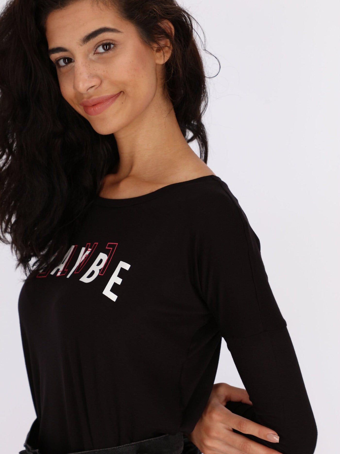 OR Tops & Blouses Front Text Print Basic Long Sleeve Top