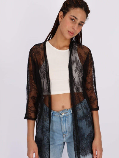 OR Jackets & Cardigans Black / S/M 3/4 Sleeve Front Open Lace Cardigan