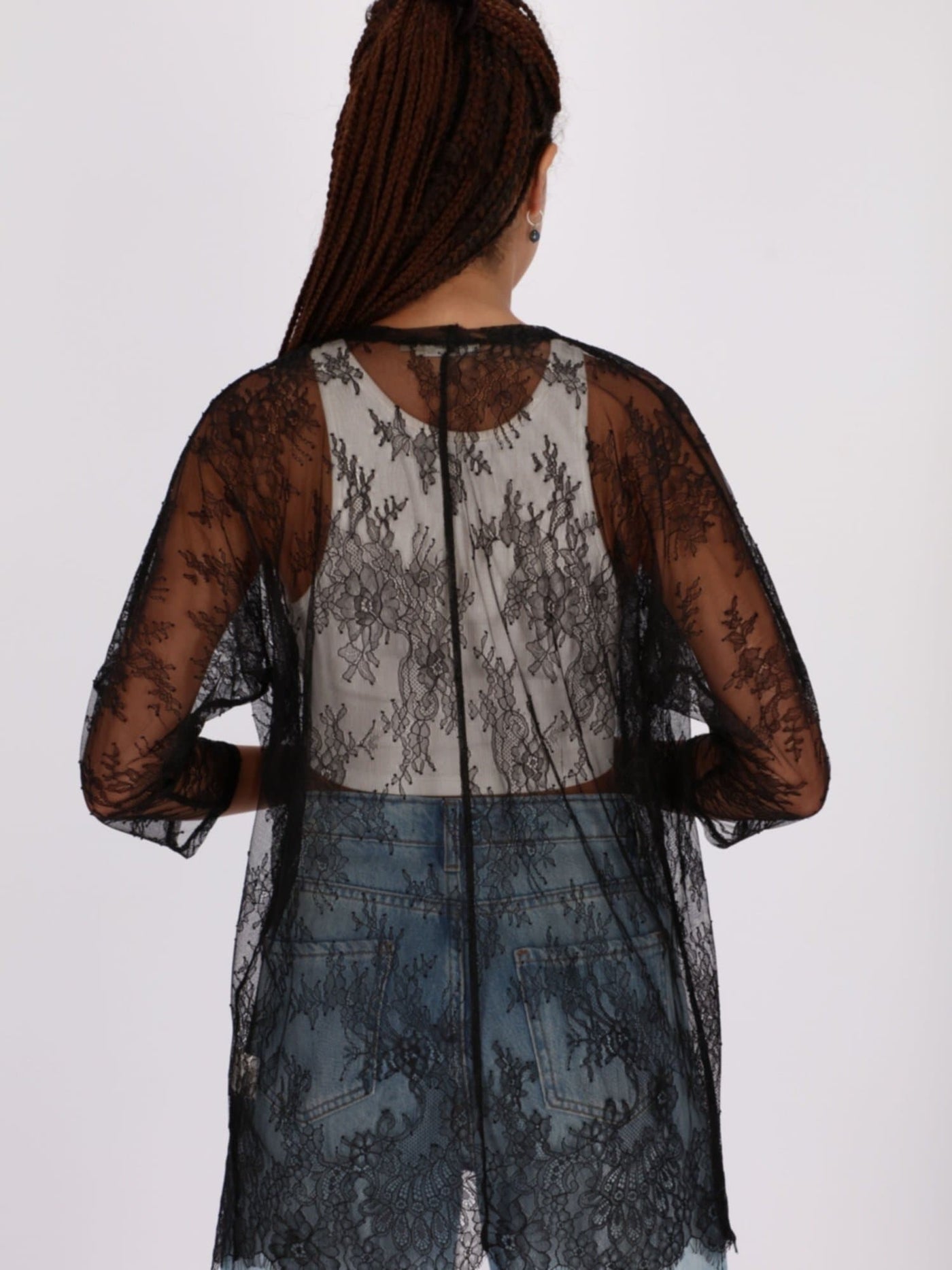 OR Jackets & Cardigans 3/4 Sleeve Front Open Lace Cardigan