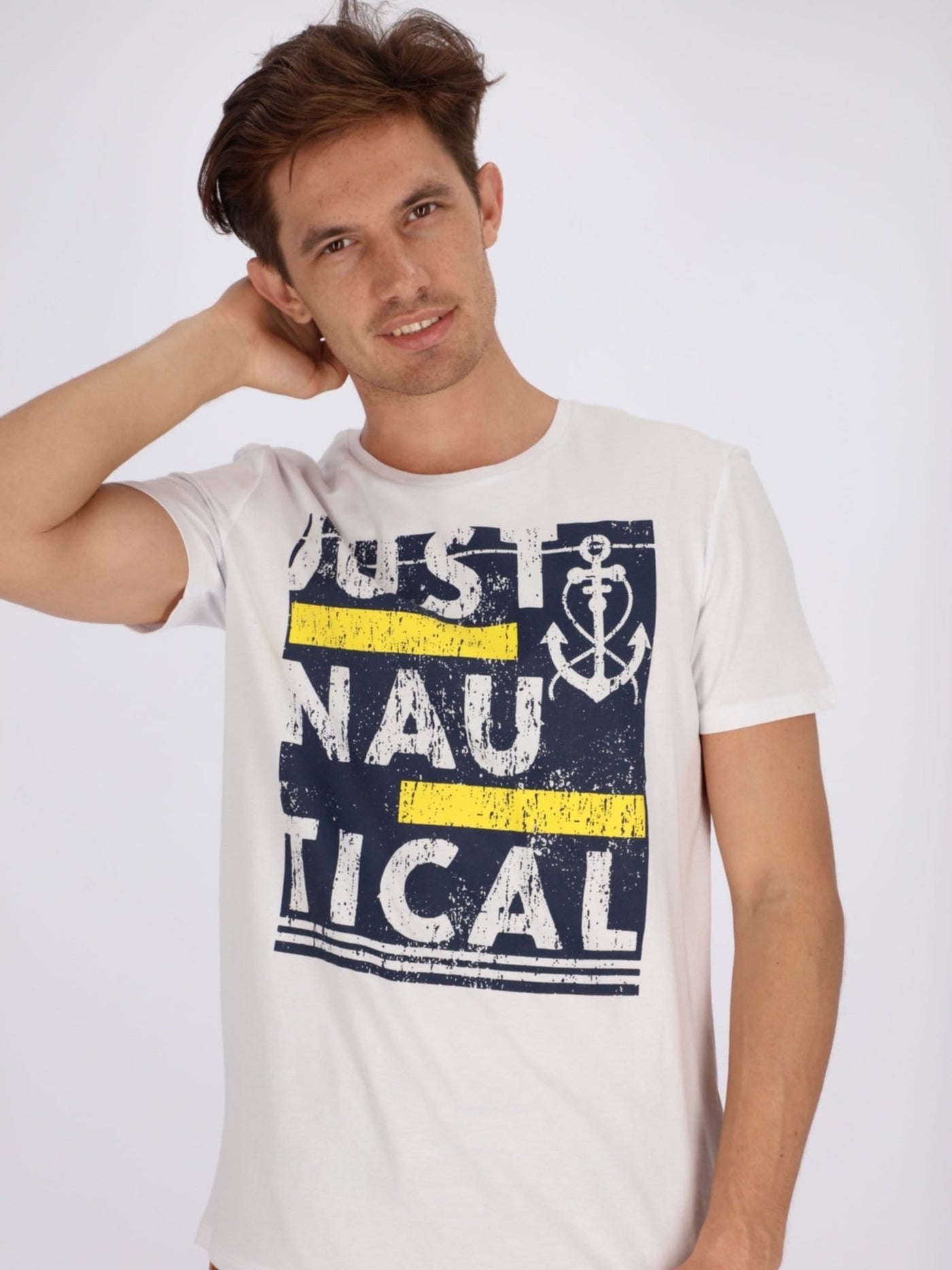 OR T-Shirts White / S Just Nautical Front Text Print Short Sleeve T-Shirt