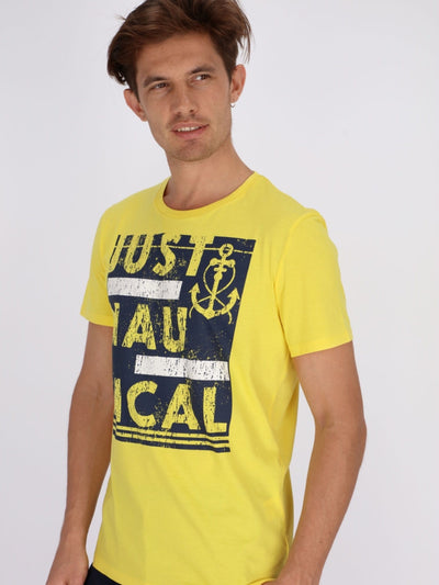 OR T-Shirts Yellow / S Just Nautical Front Text Print Short Sleeve T-Shirt