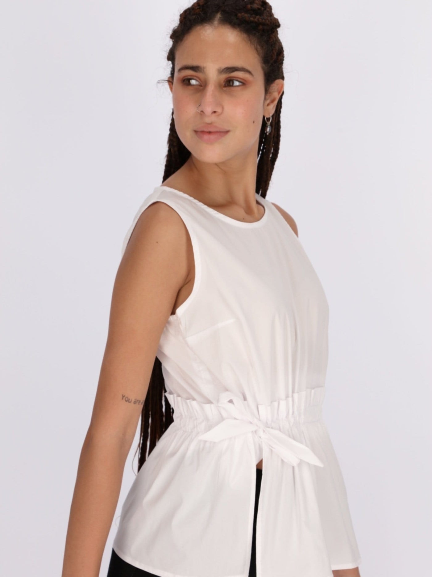OR Tops & Blouses White / S Sleeveless Gathered Waist With Side Tie Blouse