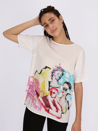 OR Tops & Blouses Front Art Print Short Sleeve Top