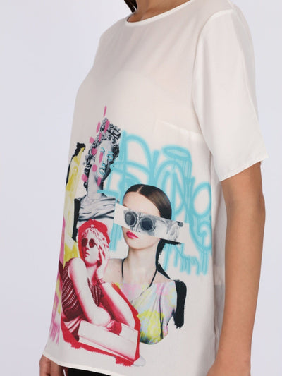 OR Tops & Blouses White / S Front Art Print Short Sleeve Top