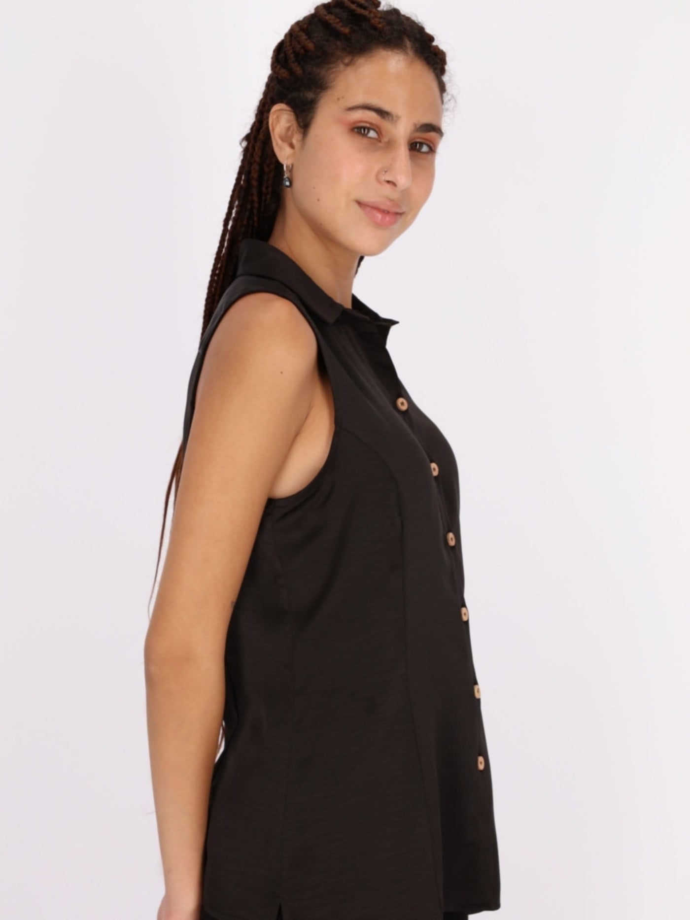 OR Tops & Blouses Basic Sleeveless Shirt with Turn-Down Collar