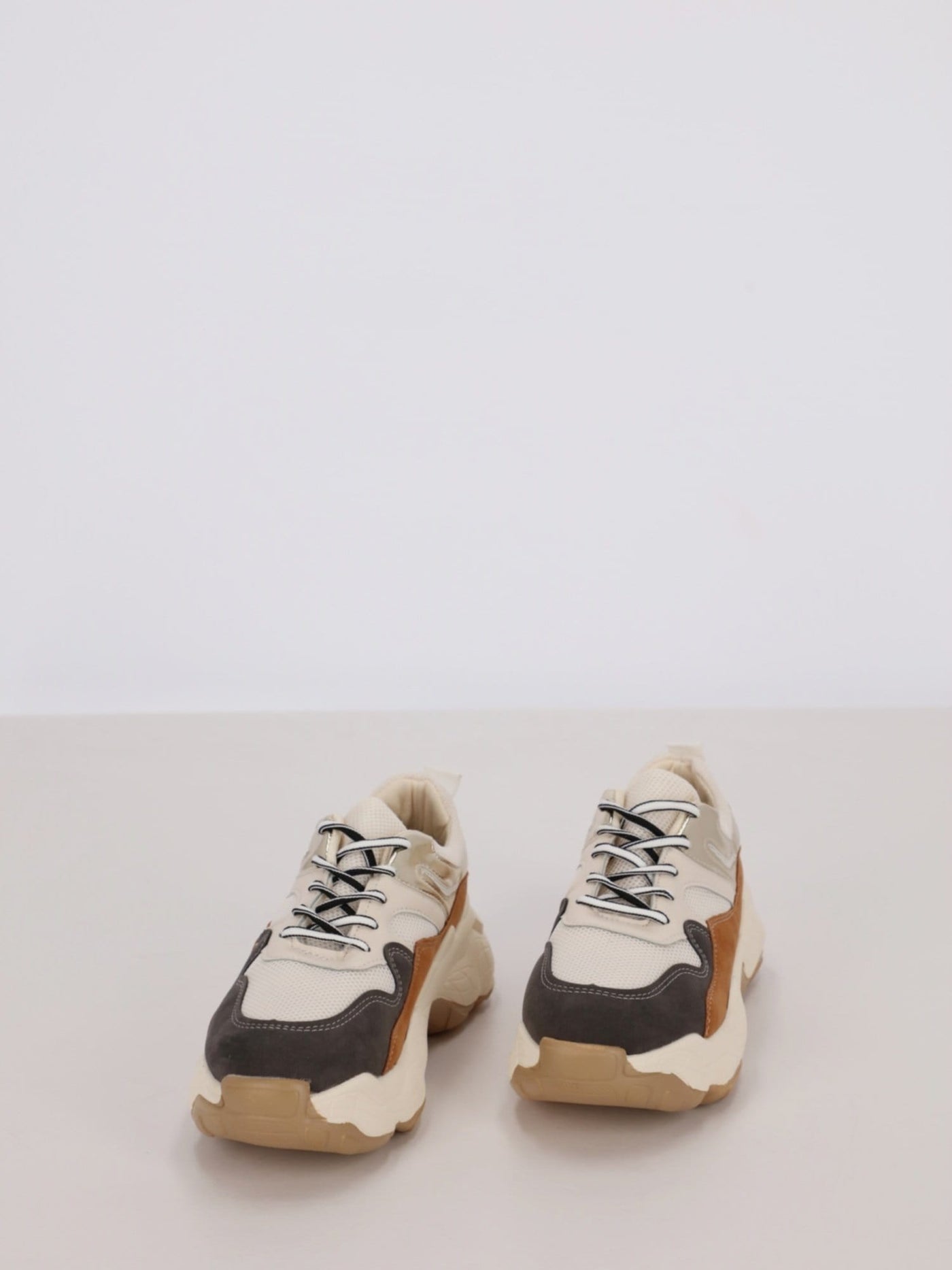 OR Sneakers Beige / 37 Mega Platform Sneakers with Leather, Mesh and Metallic Overlays