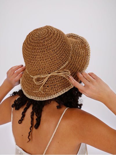 OR Hats & Scarves Beige / Os Open Weave Straw Hat with Contrasting Trim