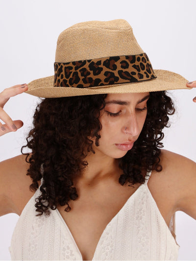 OR Hats & Scarves Beige / Os Straw Hat with Leopard Strap